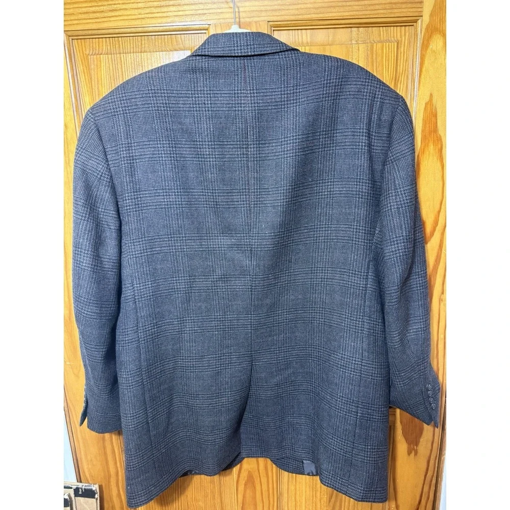 JOS A BANK men Grey Black WINDOWPANE 100% WOOL sport coat suit jacket blazer 43R
